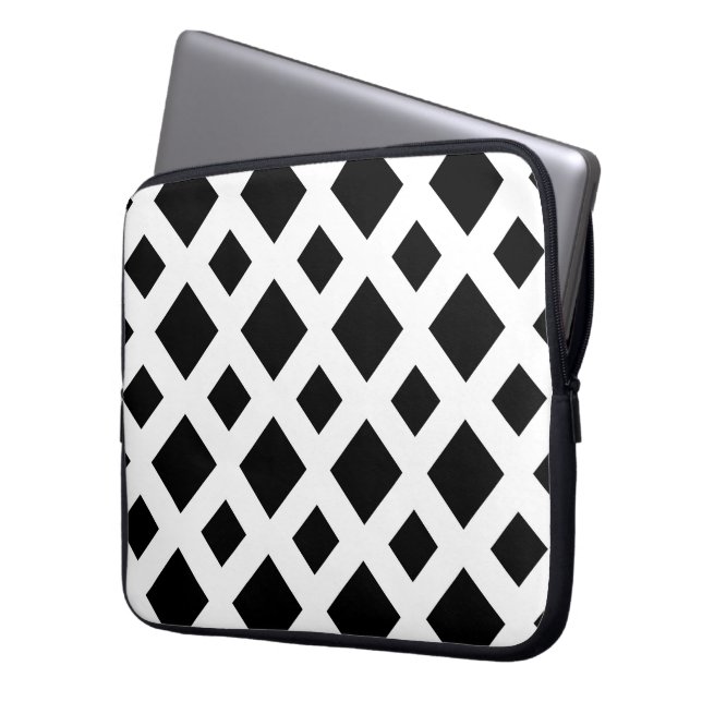 Housse Pour Ordinateur Portable Diamants noirs en blanc (devant gauche)