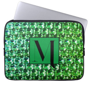 Housse Pour Ordinateur Portable Diamants verts, motif de bijoux en pierre verte