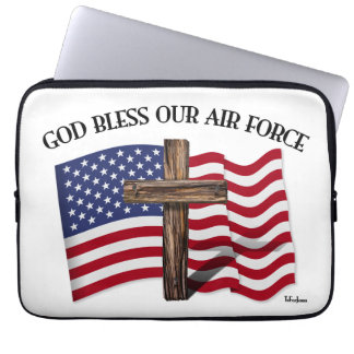 Housse Pour Ordinateur Portable DIEU BÉNISSE NOTRE FORCE AÉRIENNE avec une croix r