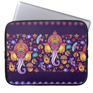 Housse Pour Ordinateur Portable Dieu hindou Ganesha et symboles indiens en bande
