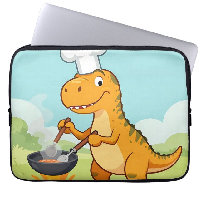 Housse Pour Ordinateur Portable Dinosaur Chef Cooking Funny (Devant)