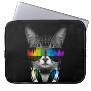 Housse Pour Ordinateur Portable DJ cat with sung and headphones