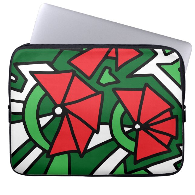 Housse Pour Ordinateur Portable Doodle Art aux fleurs rouges (Devant)