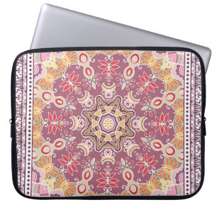 Housse Pour Ordinateur Portable Doodle coloré ornemental : Motif de dentelle symét