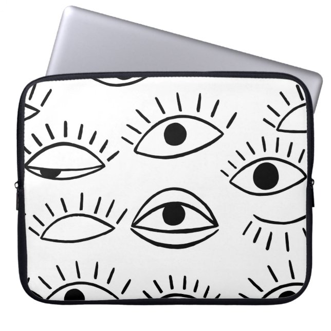 Housse Pour Ordinateur Portable Doodle eye, motif créatif sans couture. (Devant)