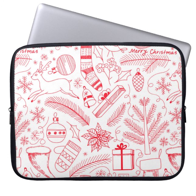 Housse Pour Ordinateur Portable Doodle motif de Noël rouge (Devant)