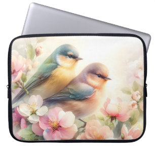 Housse Pour Ordinateur Portable Douce Amour Oiseaux Fleurs de Printemps Pastel