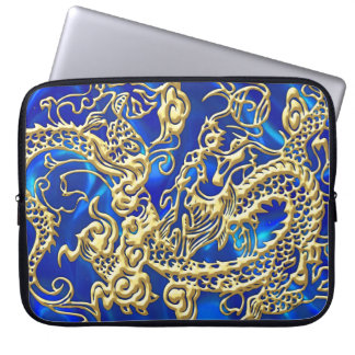 Housse Pour Ordinateur Portable Dragon d'or incorporé sur BlueSatin
