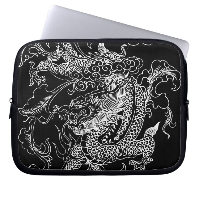 Housse Pour Ordinateur Portable Dragon noir et blanc (Devant)
