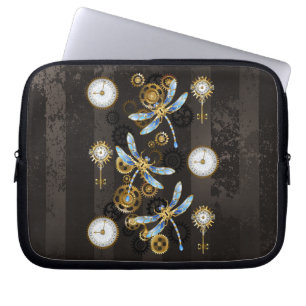 Housse Pour Ordinateur Portable Dragonflies de Steampunk sur arrière - plan rayé b