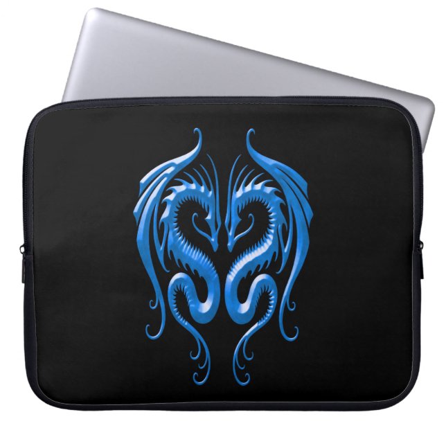 Housse Pour Ordinateur Portable Dragons, bleu et noir de fer (Devant)
