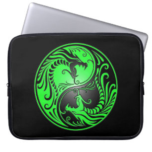 Housse Pour Ordinateur Portable Dragons, vert et noir de Yin Yang