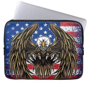 Housse Pour Ordinateur Portable Drapeau américain avec aigle chauve