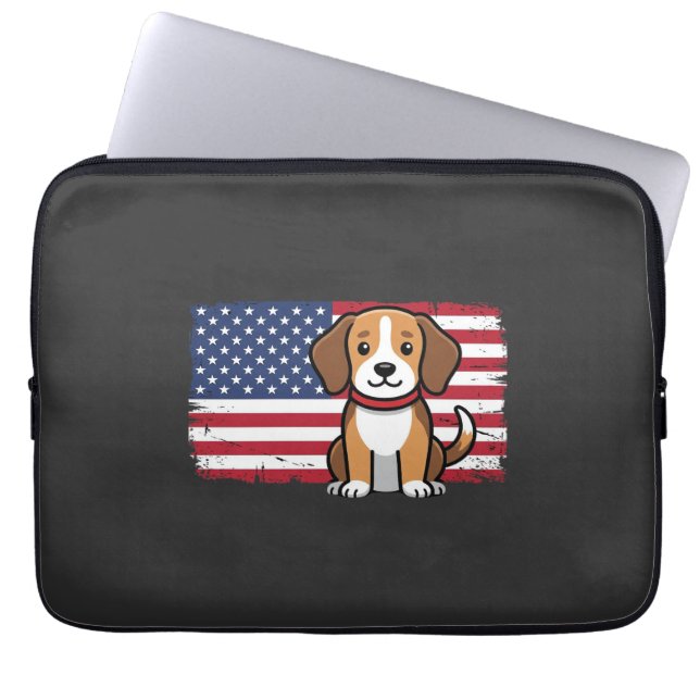 Housse Pour Ordinateur Portable Drapeau Américain Chien Patriote Vector (Devant)