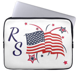 Housse Pour Ordinateur Portable Drapeau américain et feux d'artifice