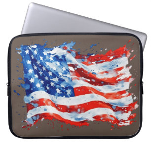 Housse Pour Ordinateur Portable Drapeau américain USA Aquarelle 4 juillet