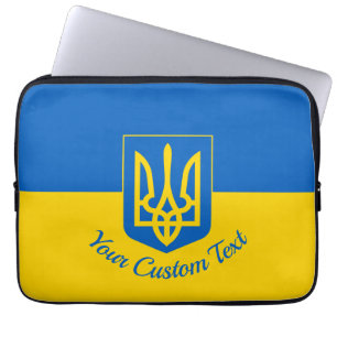 Housse Pour Ordinateur Portable Drapeau ukrainien avec armoiries et texte personna