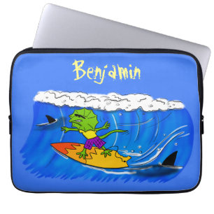Housse Pour Ordinateur Portable Drôle caricature de surf de lézard au cou