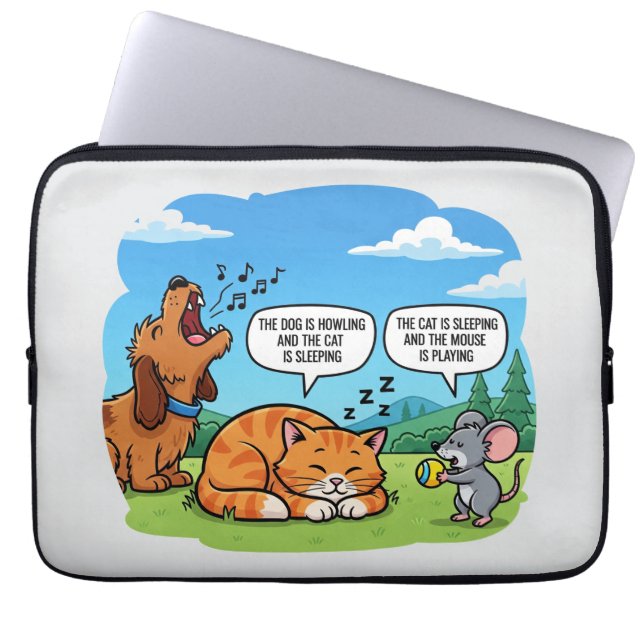 Housse Pour Ordinateur Portable Drôle Cartoon Chien, Chat et souris (Devant)