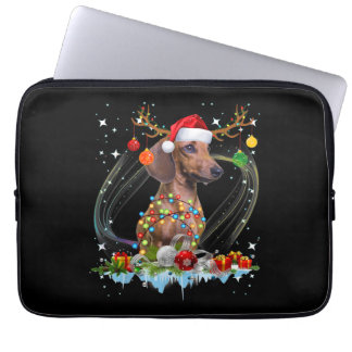 Housse Pour Ordinateur Portable Drôle Père Noël Dachshund Reindeer Noël clair