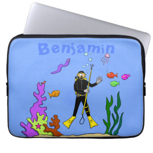 Housse Pour Ordinateur Portable Drôle plongeur et poisson mer créatures dessin ani
