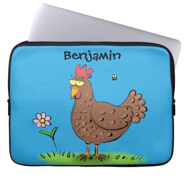 Housse Pour Ordinateur Portable Drôle poulet rustique illustration (Devant)