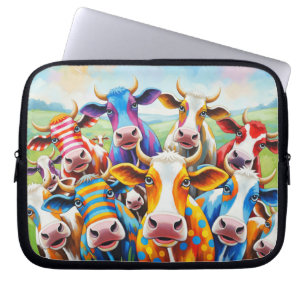 Housse Pour Ordinateur Portable Drôle tableau multicolore de vache