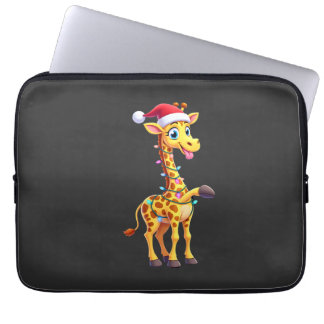 Housse Pour Ordinateur Portable Éclairage de Noël de girafe Noël drôle girafe de N