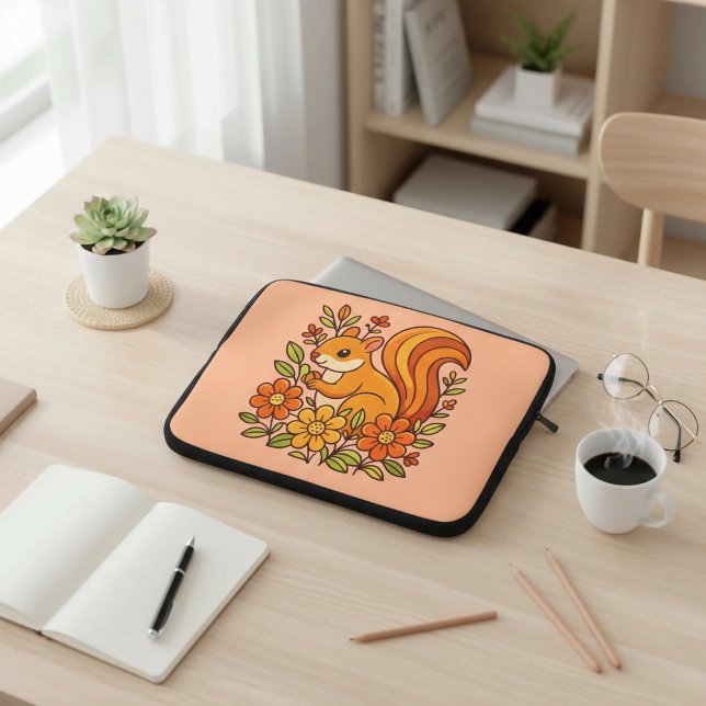 Housse Pour Ordinateur Portable Écureuil et fleurs  (Créateur téléchargé)