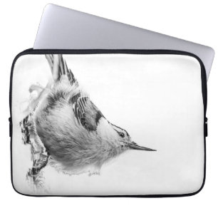 Housse Pour Ordinateur Portable Élégance alpine : Oiseau nuthatch blanc