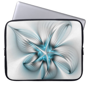 Housse Pour Ordinateur Portable Élégance florale Art moderne Abstrait bleu fractal