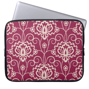 Housse Pour Ordinateur Portable Élégance florale : Motif de dentelle rouge