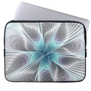 Housse Pour Ordinateur Portable Elégance Moderne Bleu Gris Blanc Fractage Art Flow