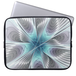 Housse Pour Ordinateur Portable Élégance Moderne Fleur d'Art Fractal Bleu Gris Bla