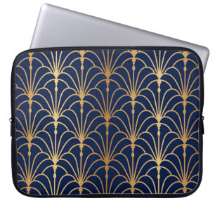 Housse Pour Ordinateur Portable Elégance orientale : Motif de ventilateur d'or
