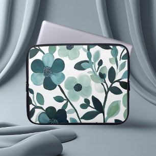 Housse Pour Ordinateur Portable Elégant Bleu Aqua Floral Botanique Electronique Sa