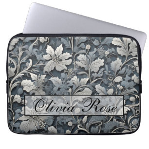 Housse Pour Ordinateur Portable Elégant bleu poussiéreux argent blanc gris gris fl