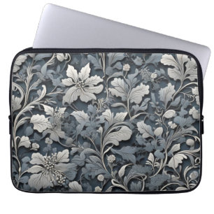 Housse Pour Ordinateur Portable Elégant bleu poussiéreux argent blanc gris gris fl