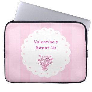 Housse Pour Ordinateur Portable Élégant Bouquet Floral de Quinceañera Rose & Bla