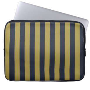 Housse Pour Ordinateur Portable Elégant Gold & Navy Blue Vertical Stripes