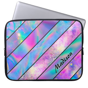 Housse Pour Ordinateur Portable élégant holographique chic rose bleu