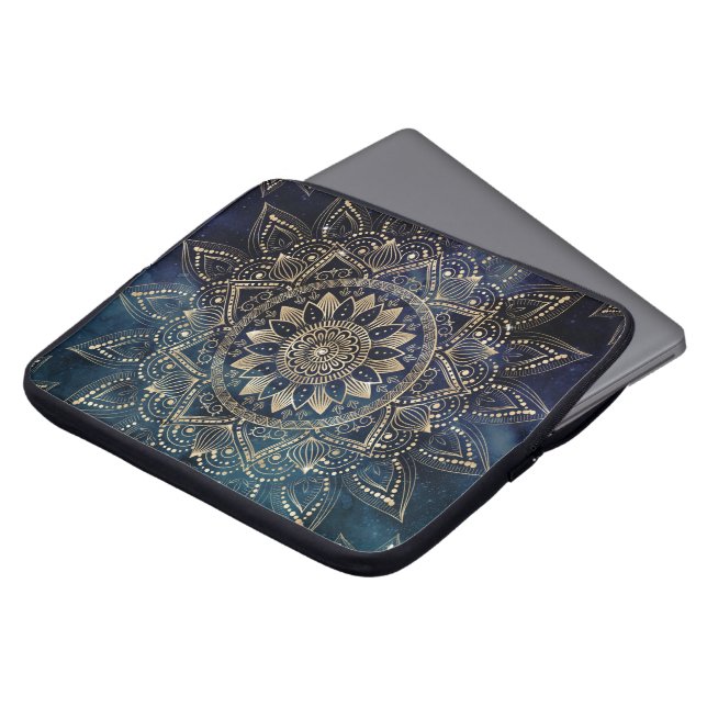 Housse Pour Ordinateur Portable Elégant Mandala Gold Blue Galaxy (Devant haut)