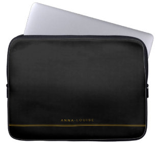 Housse Pour Ordinateur Portable Élégant minimal Black Gold Line Nom