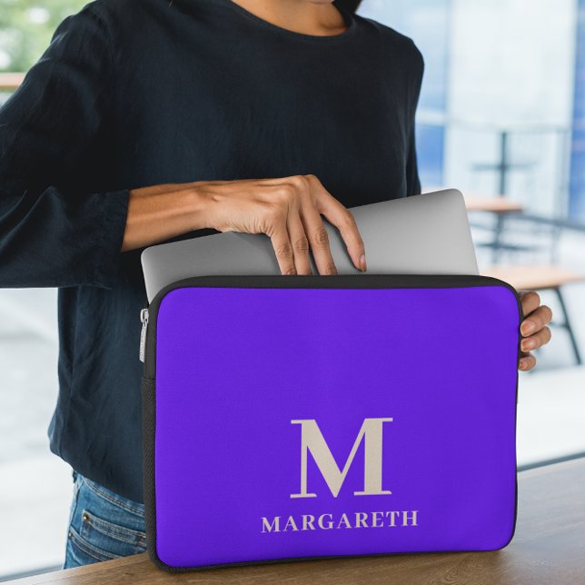 Housse Pour Ordinateur Portable Élégant Monogramme Bleu Clair Portable (Créateur téléchargé)