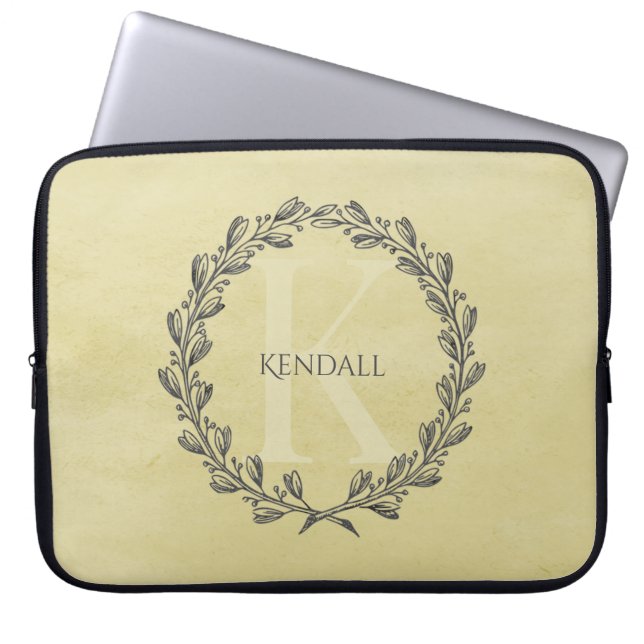 Housse Pour Ordinateur Portable Élégant monogramme de couronne | jaune (Devant)