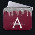 Housse Pour Ordinateur Portable Élégant Monogramme de Parties scintillant argentée<br><div class="desc">Faux Bourgogne et Argent Déchirant Parties scintillant Fille moderne et élégant et Éclairé Coque Monogramme Élégant. Ce coque peut être customisé pour inclure votre nom initial et prénom.</div>