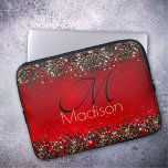 Housse Pour Ordinateur Portable Élégant monogramme de parties scintillant en or no<br><div class="desc">Élégant parties scintillant en or noir rouge monogramme Portable. Ajoutez un peu de style à votre bureau, à votre bureau ou à votre espace personnel avec un nom personnalisé chic et élégant et une pochette monogramme pour ordinateur portable. Personnalisez-le avec un nom de script et un monogramme. L'accessoire parfait pour...</div>
