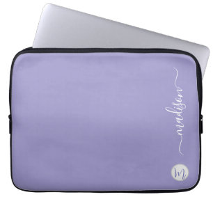 Housse Pour Ordinateur Portable Élégant Monogramme Écriture Violet Bureau École