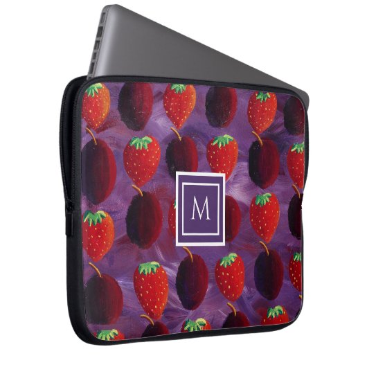 Housse Pour Ordinateur Portable Élégant Monogramme Fruit initial de fraises (Devant droit)
