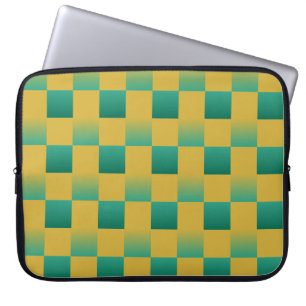 Housse Pour Ordinateur Portable Élégant motif à damiers en vert et or